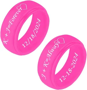 Silicone Rings Matching Rings Couples Silicone Rings Comfortable Fit Custom Engraved Black and White Heart Silicone Wedding Bands Gift Promise Ring Bridal Sets, Width 8MM Size 6 to 14