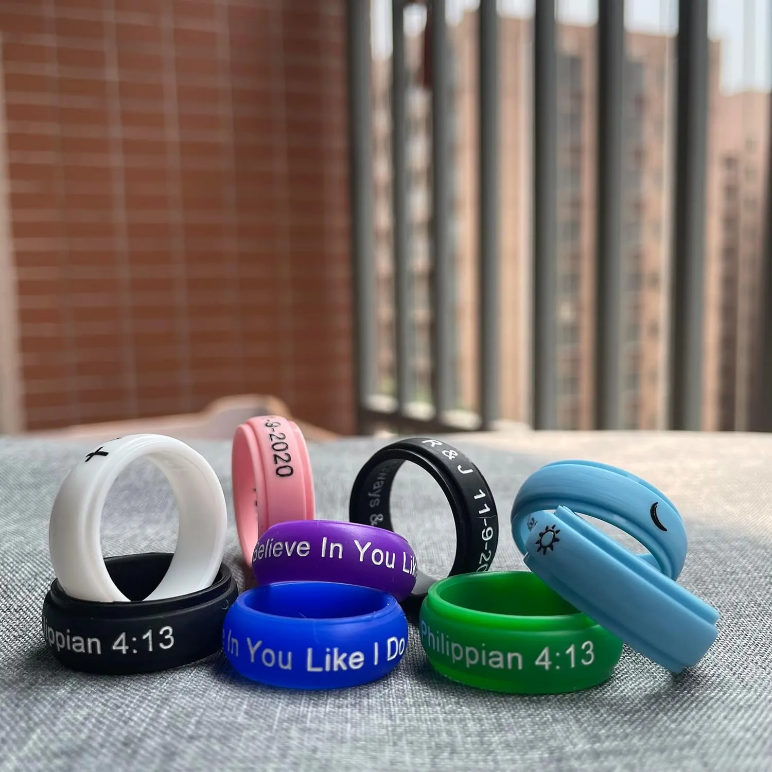 Silicone Rings Matching Rings Couples Silicone Rings Comfortable Fit Custom Engraved Black and White Heart Silicone Wedding Bands Gift Promise Ring Bridal Sets, Width 8MM Size 6 to 14