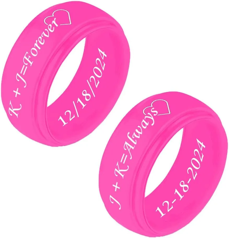 Silicone Rings Matching Rings Couples Silicone Rings Comfortable Fit Custom Engraved Black and White Heart Silicone Wedding Bands Gift Promise Ring Bridal Sets, Width 8MM Size 6 to 14