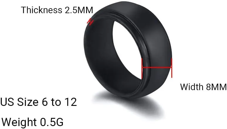 Silicone Rings Matching Rings Couples Silicone Rings Comfortable Fit Custom Engraved Black and White Heart Silicone Wedding Bands Gift Promise Ring Bridal Sets, Width 8MM Size 6 to 14