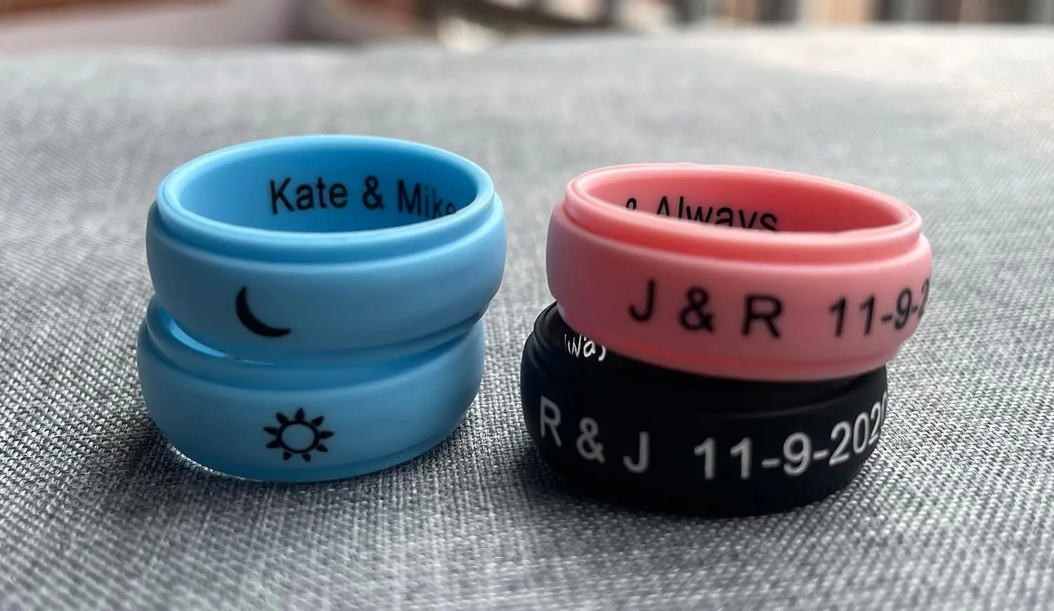 Silicone Rings Matching Rings Couples Silicone Rings Comfortable Fit Custom Engraved Black and White Heart Silicone Wedding Bands Gift Promise Ring Bridal Sets, Width 8MM Size 6 to 14