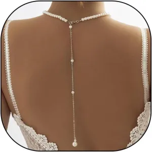 Silver Baroque Pearl Chain Tassel Pendant Necklace, White Round Beaded Countryside Simple Daily Life Body Chain Necklace, Grace Wedding Jewelry Gift