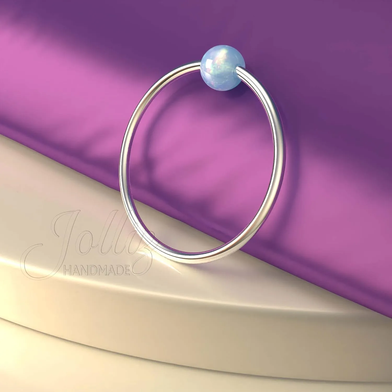 Silver Cartilage Earring Hoop  Helix Piercing Jewelry Ring  20G 8mm Ring With 3mm Blue Opal - Cute Gift