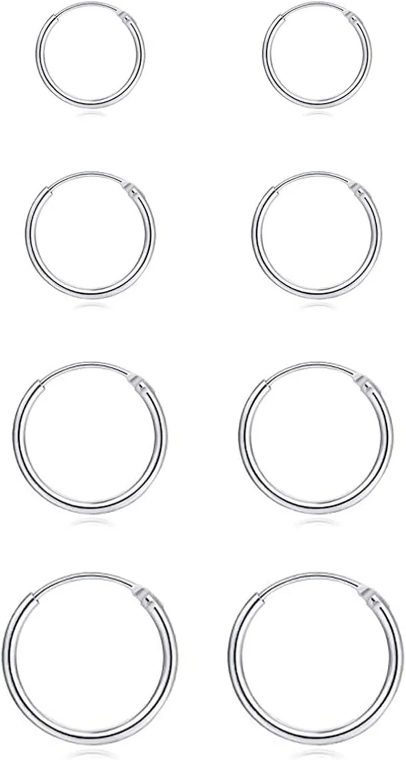 Silver Hoop Earrings- Cartilage Earring Small Hoop Earrings for Women Men,4 Pairs of Hypoallergenic 925 Sterling Silver Tragus Earrings