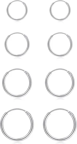 Silver Hoop Earrings- Cartilage Earring Small Hoop Earrings for Women Men,4 Pairs of Hypoallergenic 925 Sterling Silver Tragus Earrings