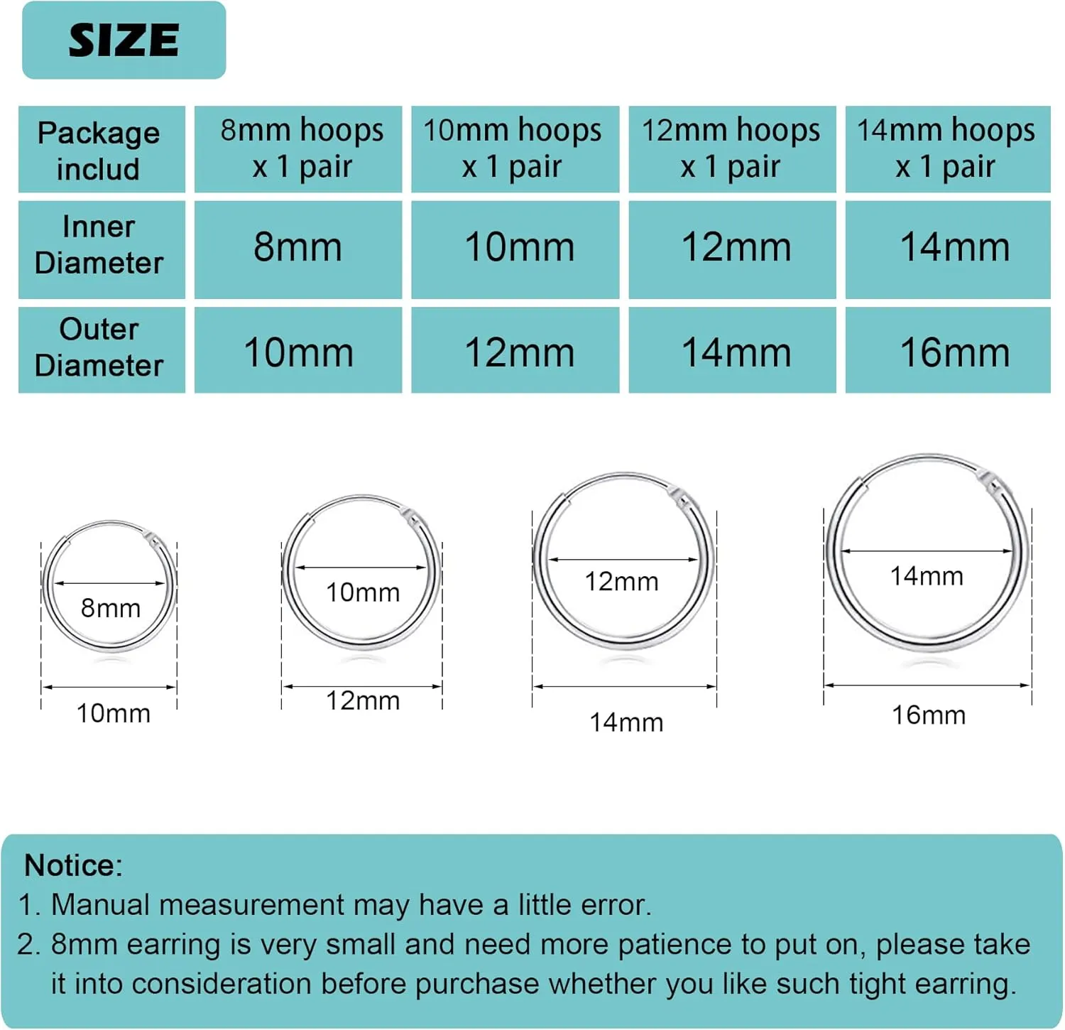 Silver Hoop Earrings- Cartilage Earring Small Hoop Earrings for Women Men,4 Pairs of Hypoallergenic 925 Sterling Silver Tragus Earrings