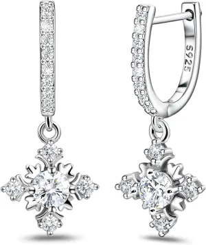 Silver Hoop Earrings for Women with Dangle - Sterling Silver Hypoallergenic Loop Earrings Round Cubic Zironcia Dangling Hoop Earrings for Sensitive Ears Fashion Lightweight Earring Gift for Mom Wife
