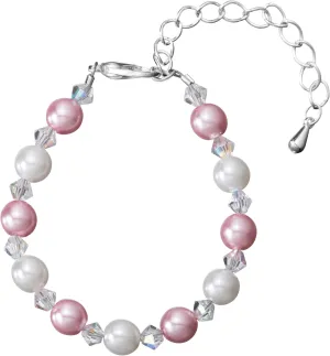 Silver Plated Pearl Bracelet for Girls - With White and Pink Glass Pearls and Crystals - Perfect for Birthday Gifts, Keepsake Gifts (BPG02)