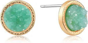 Simulated Druzy Stud Earrings for Women - 10mm Gold Tone Round Earring Studs