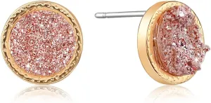 Simulated Druzy Stud Earrings for Women - 10mm Gold Tone Round Earring Studs