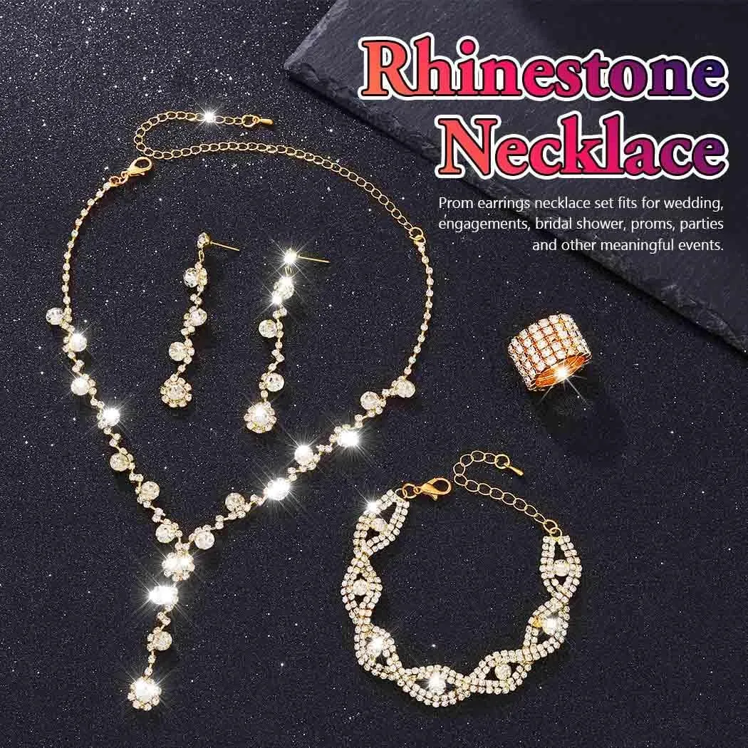 Sixexey Bridal Wedding Jewelry Set Sparkly Rhinestone Necklace Earrings Prom Party Costume Jewelry for Women