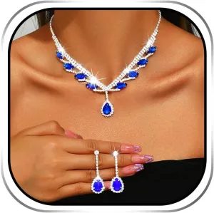Sixexey Rhinestone Crystal Necklace Earrings Wedding Jewelry Sets for Bride Bridesmaid Prom Costume Jewelry Accessories for Women