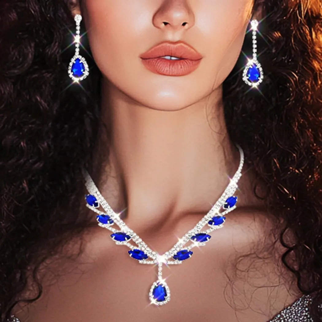 Sixexey Rhinestone Crystal Necklace Earrings Wedding Jewelry Sets for Bride Bridesmaid Prom Costume Jewelry Accessories for Women