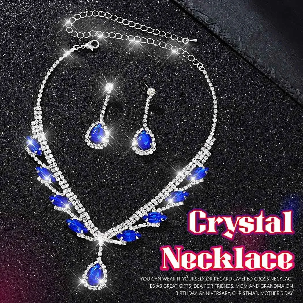 Sixexey Rhinestone Crystal Necklace Earrings Wedding Jewelry Sets for Bride Bridesmaid Prom Costume Jewelry Accessories for Women