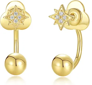 S.L.J Brass 14K Gold Plated Silver Plated Convertible Earrings  Cross, Heart, Star  U-shaped Curved Rod, Dainty Earrings for Women Lightweight