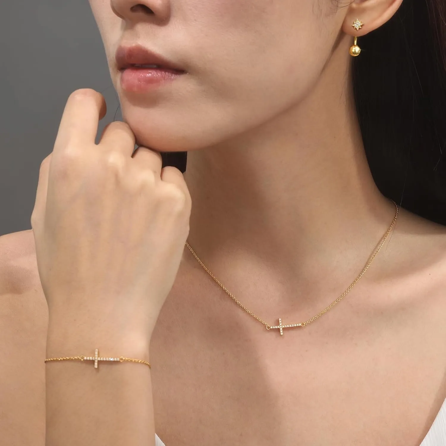 S.L.J Brass 14K Gold Plated Silver Plated Convertible Earrings  Cross, Heart, Star  U-shaped Curved Rod, Dainty Earrings for Women Lightweight