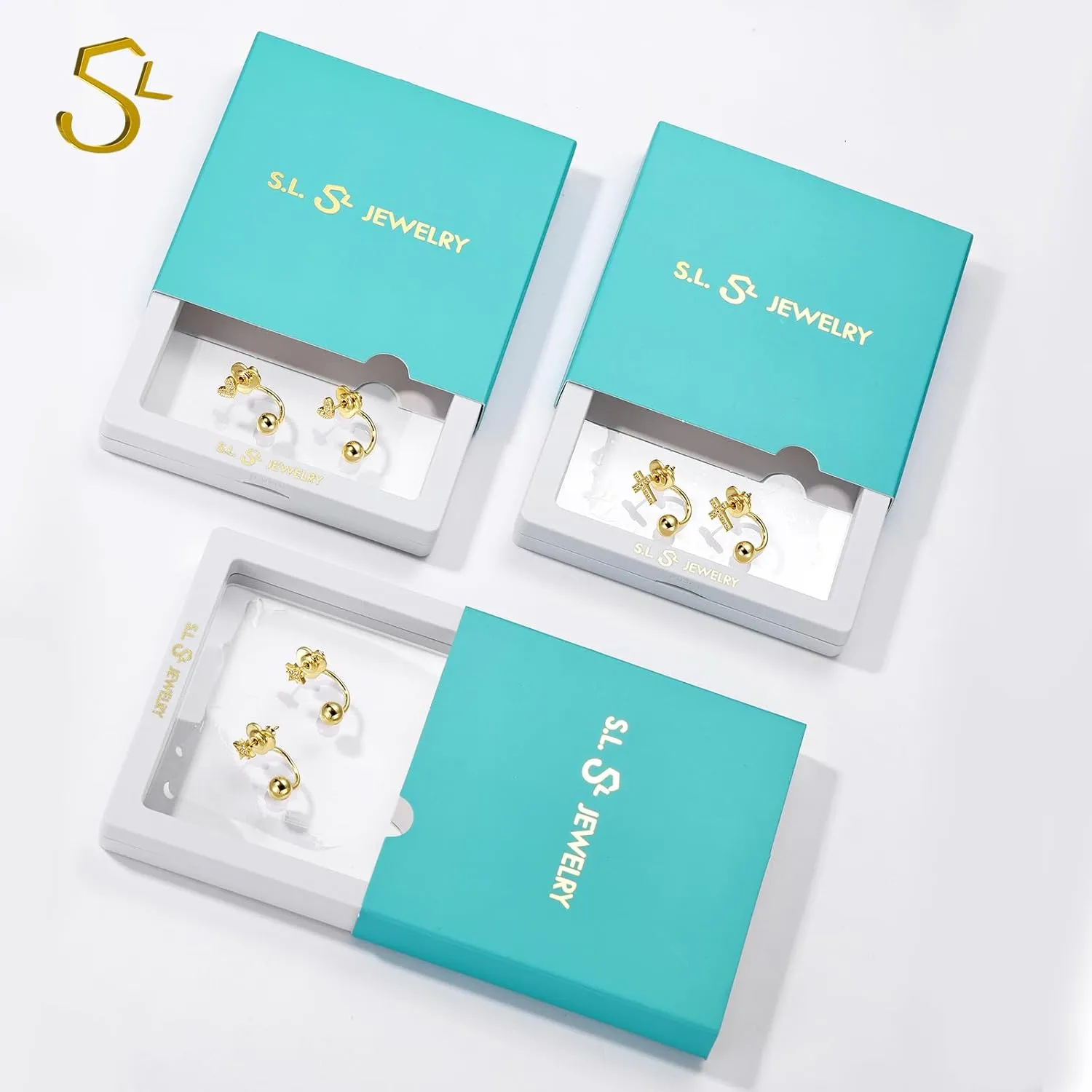 S.L.J Brass 14K Gold Plated Silver Plated Convertible Earrings  Cross, Heart, Star  U-shaped Curved Rod, Dainty Earrings for Women Lightweight