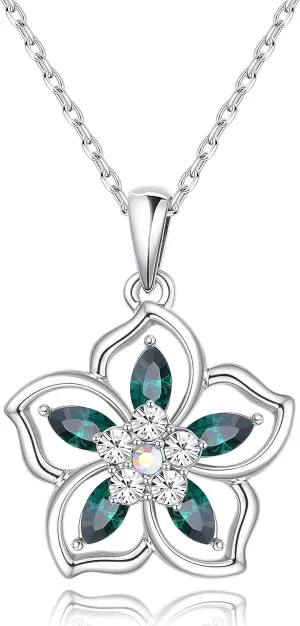 Sllaiss Austrian Crystal Flower Pendant Necklace Cherry Blossom Necklace for Women Platinum Plated Necklace Birthday Valentine's Day Jewelry Gift for Mom Women