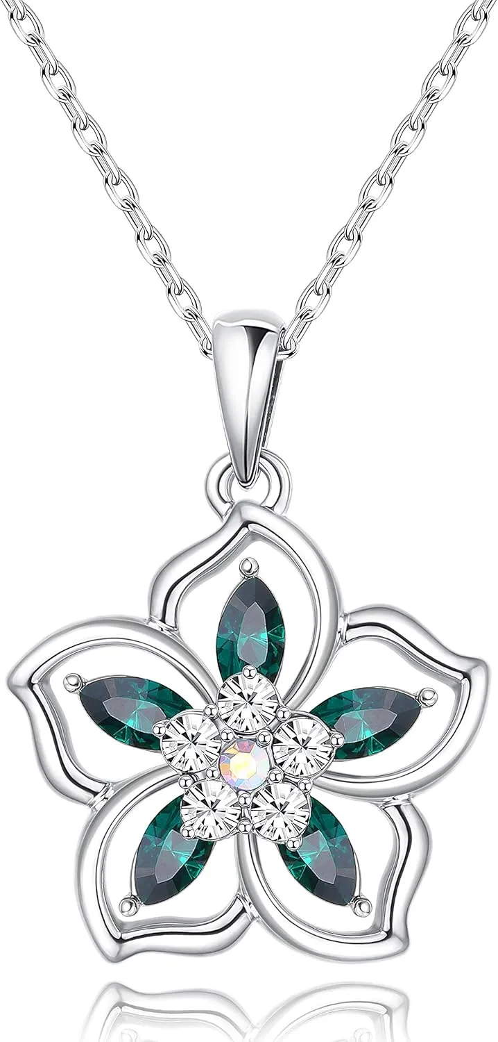Sllaiss Austrian Crystal Flower Pendant Necklace Cherry Blossom Necklace for Women Platinum Plated Necklace Birthday Valentine's Day Jewelry Gift for Mom Women