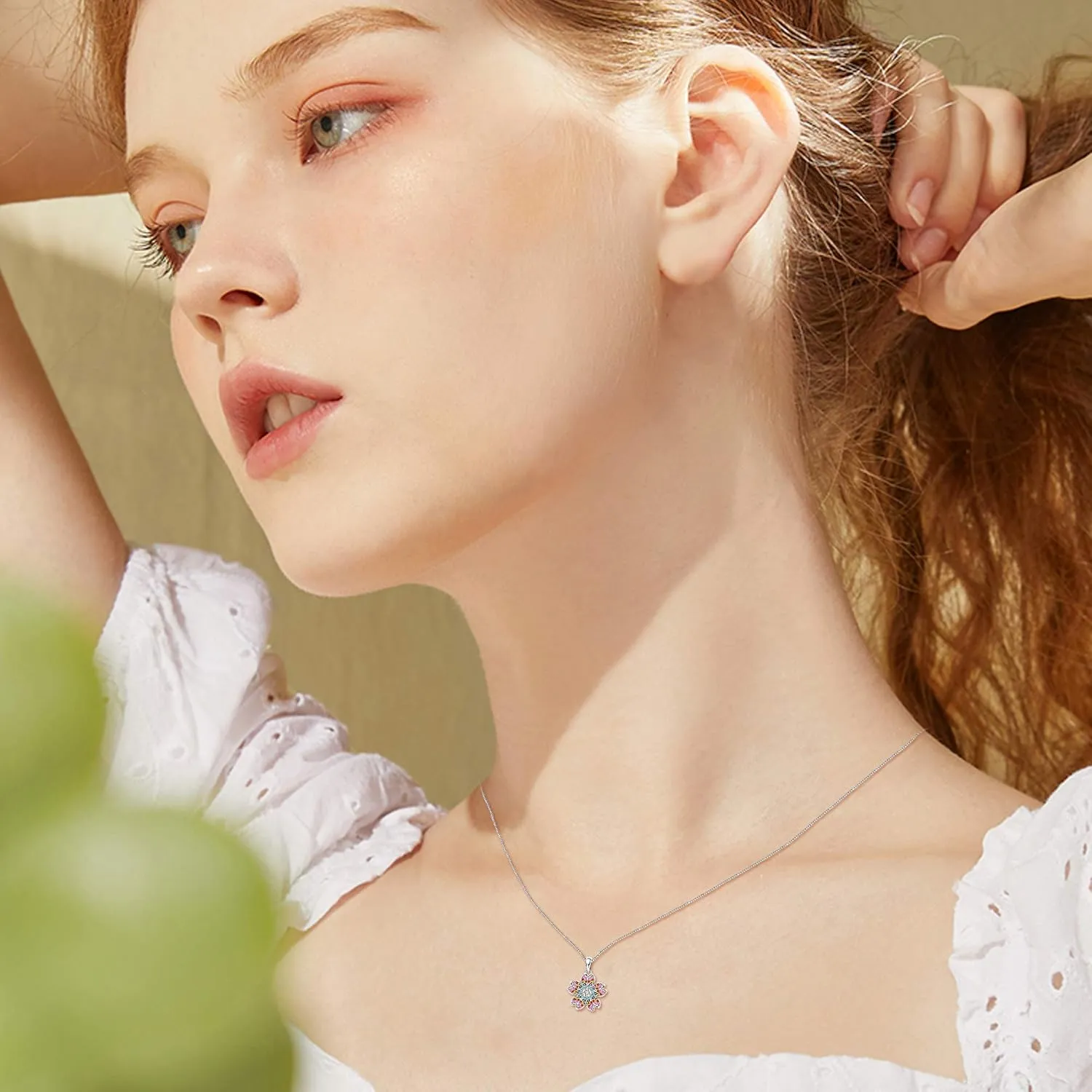Sllaiss Austrian Crystal Flower Pendant Necklace Cherry Blossom Necklace for Women Platinum Plated Necklace Birthday Valentine's Day Jewelry Gift for Mom Women