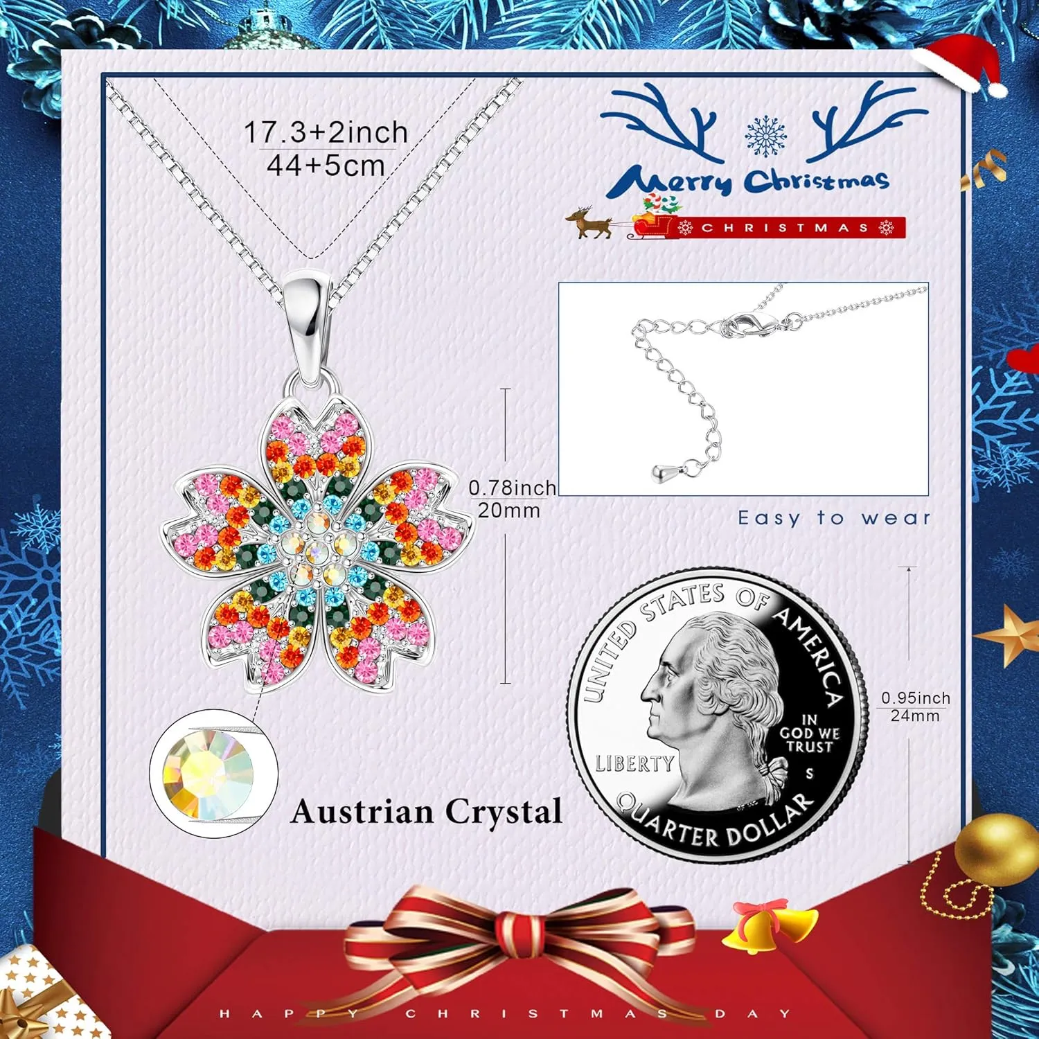 Sllaiss Austrian Crystal Flower Pendant Necklace Cherry Blossom Necklace for Women Platinum Plated Necklace Birthday Valentine's Day Jewelry Gift for Mom Women