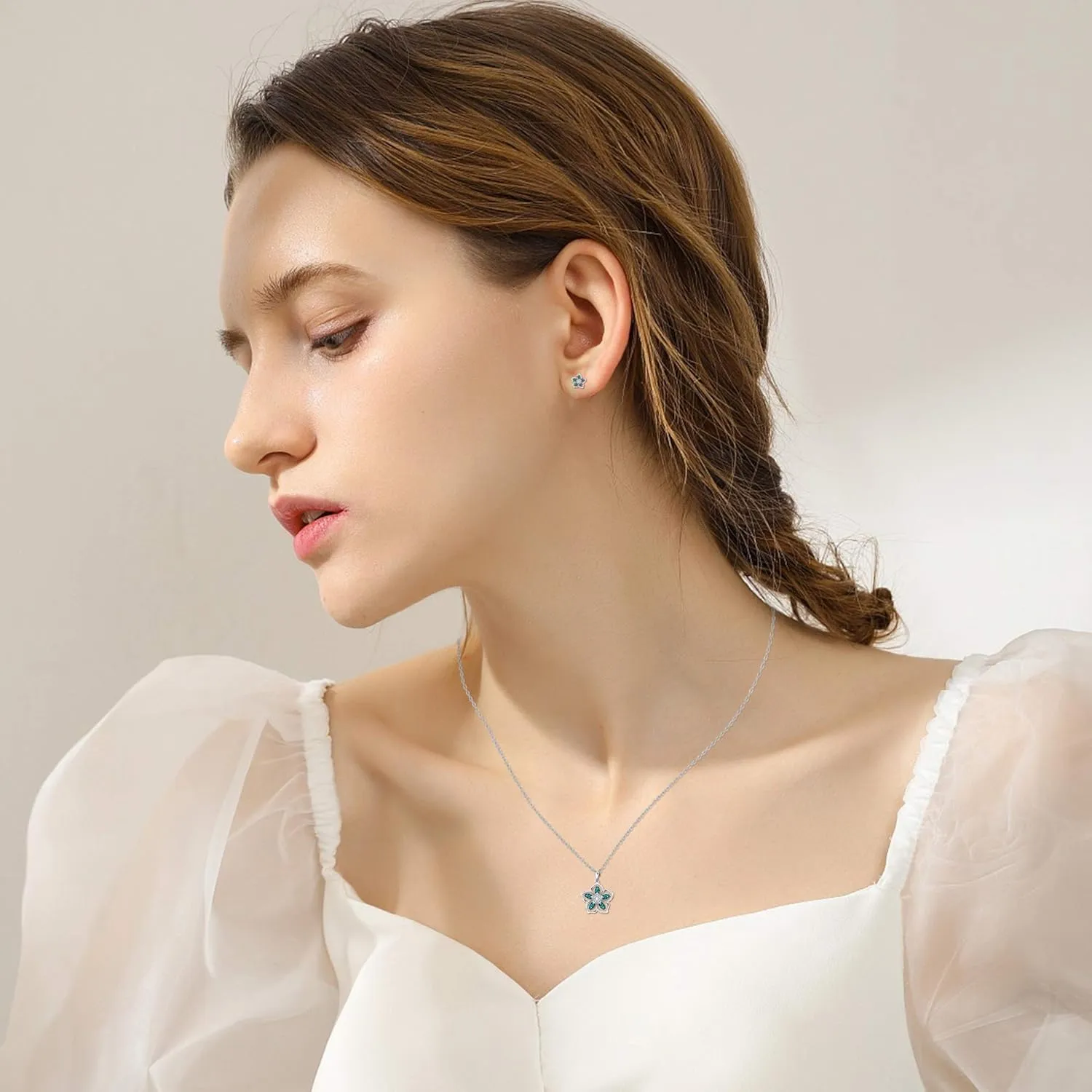 Sllaiss Austrian Crystal Flower Pendant Necklace Cherry Blossom Necklace for Women Platinum Plated Necklace Birthday Valentine's Day Jewelry Gift for Mom Women