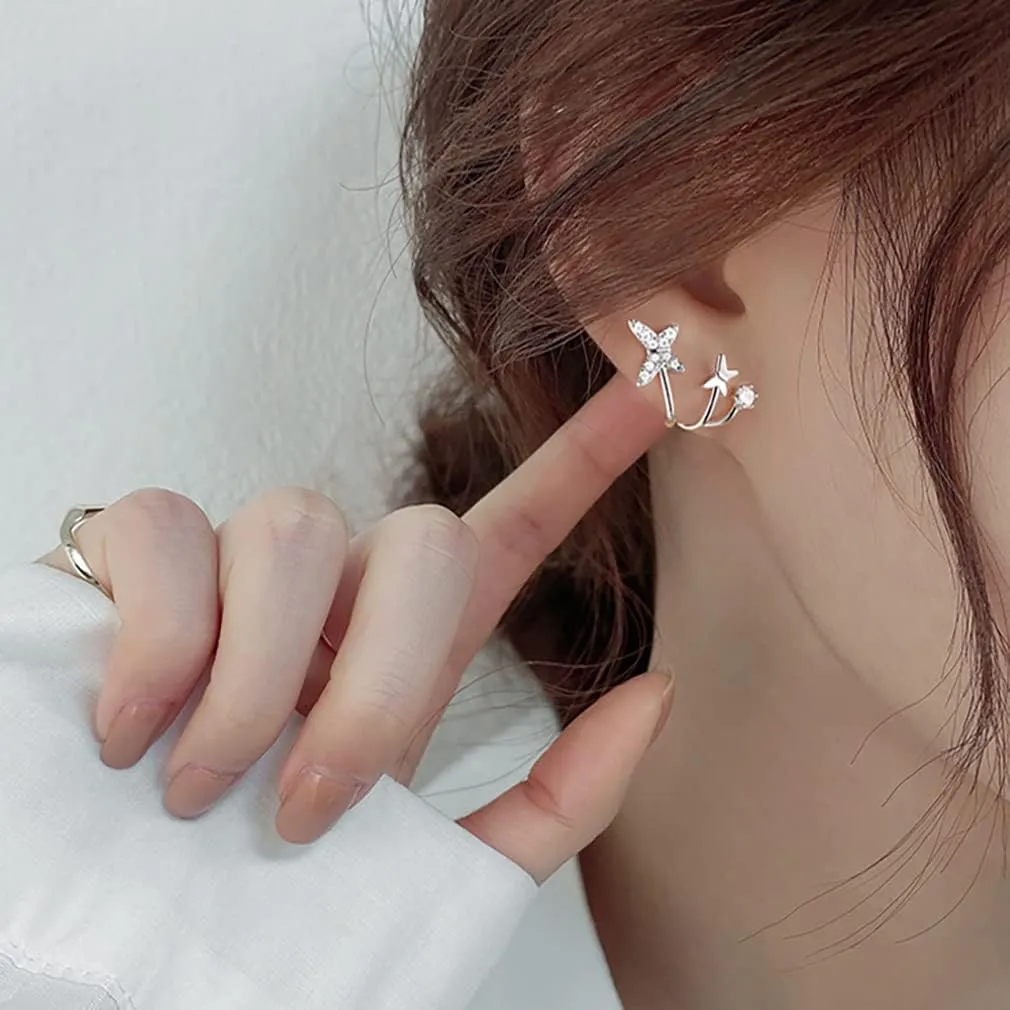 SLUYNZ 925 Sterling Silver Butterfly Cuff Earrings Piercings for Women Butterfly Wrap Earrings Studs