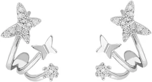 SLUYNZ 925 Sterling Silver Butterfly Cuff Earrings Piercings for Women Butterfly Wrap Earrings Studs