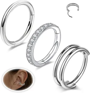 Small Cartilage Double-Hoop Conch Helix Piercing Jewelry Earrings 16G 18G 316L Surgical Steel Double Piercings Hoops Septum Rings For Women Nose Ring Rook Daith Tragus Earring