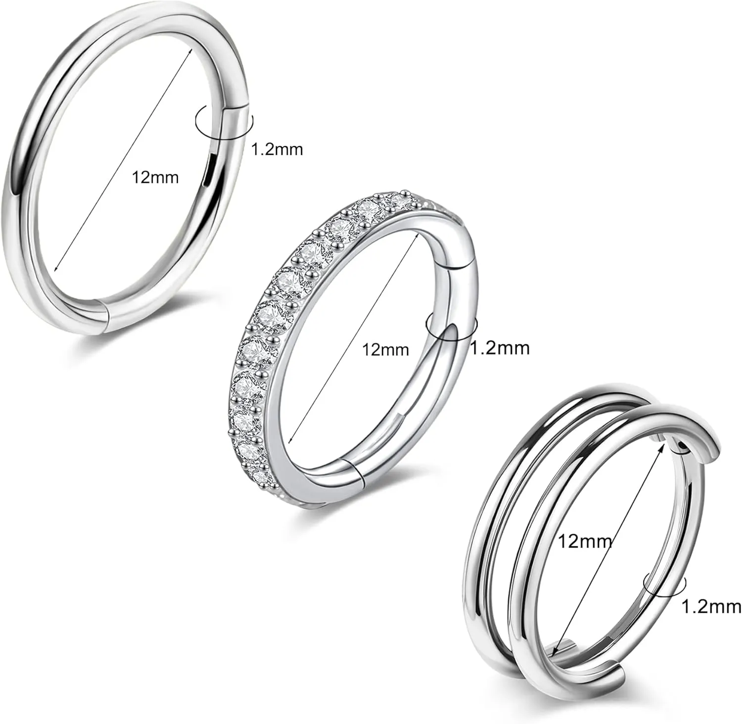 Small Cartilage Double-Hoop Conch Helix Piercing Jewelry Earrings 16G 18G 316L Surgical Steel Double Piercings Hoops Septum Rings For Women Nose Ring Rook Daith Tragus Earring