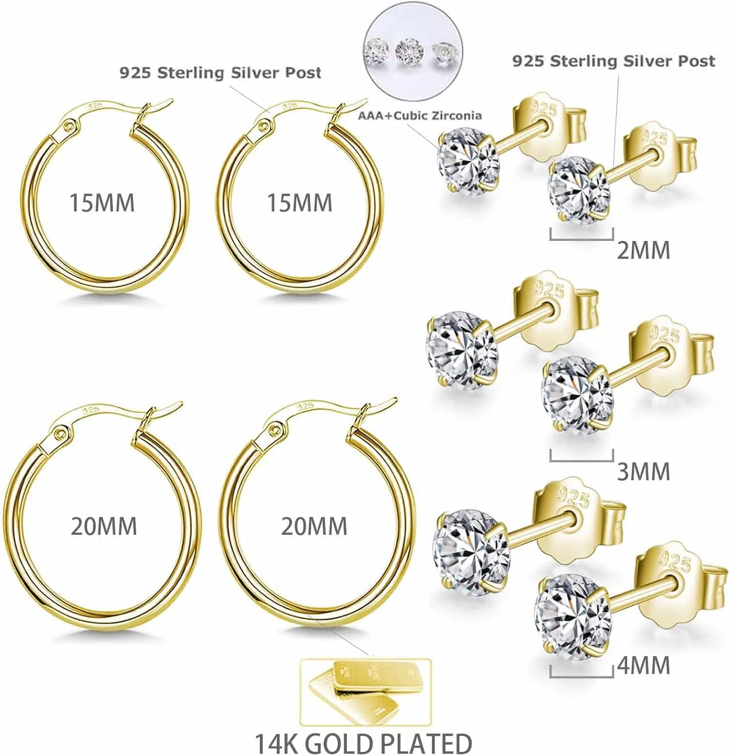 Small Sterling Silver Stud Earrings Set Tiny Cartilage Huggie Hoop Earrings Cubic Zirconia Cuff Earrings Silver Hoop Earrings for Women Men