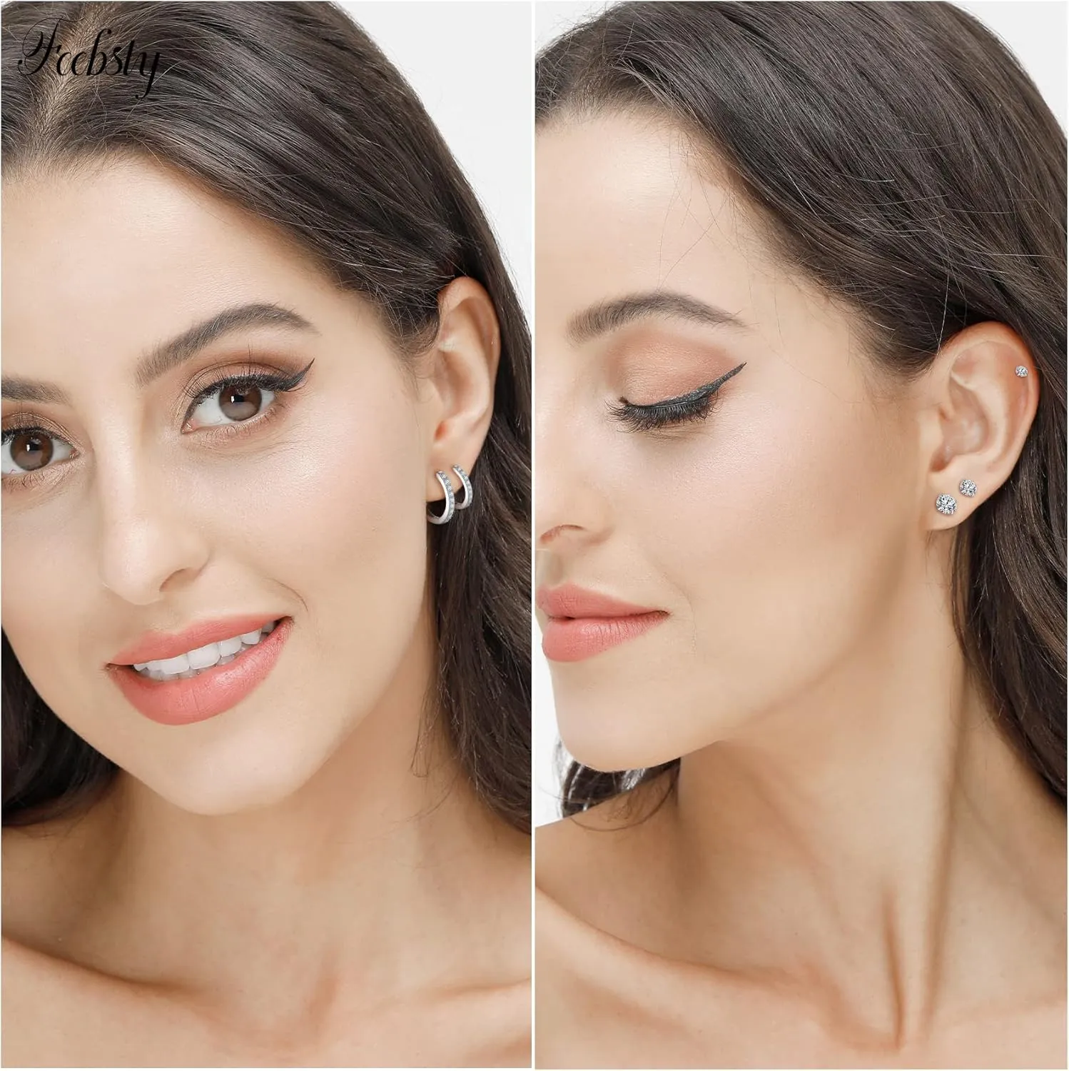 Small Sterling Silver Stud Earrings Set Tiny Cartilage Huggie Hoop Earrings Cubic Zirconia Cuff Earrings Silver Hoop Earrings for Women Men