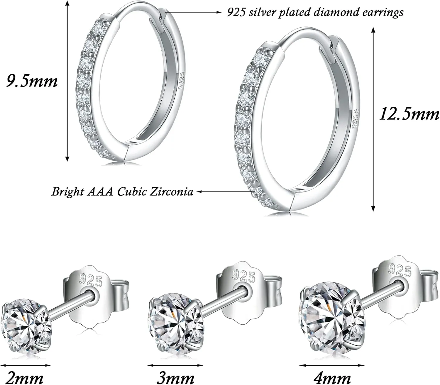 Small Sterling Silver Stud Earrings Set Tiny Cartilage Huggie Hoop Earrings Cubic Zirconia Cuff Earrings Silver Hoop Earrings for Women Men