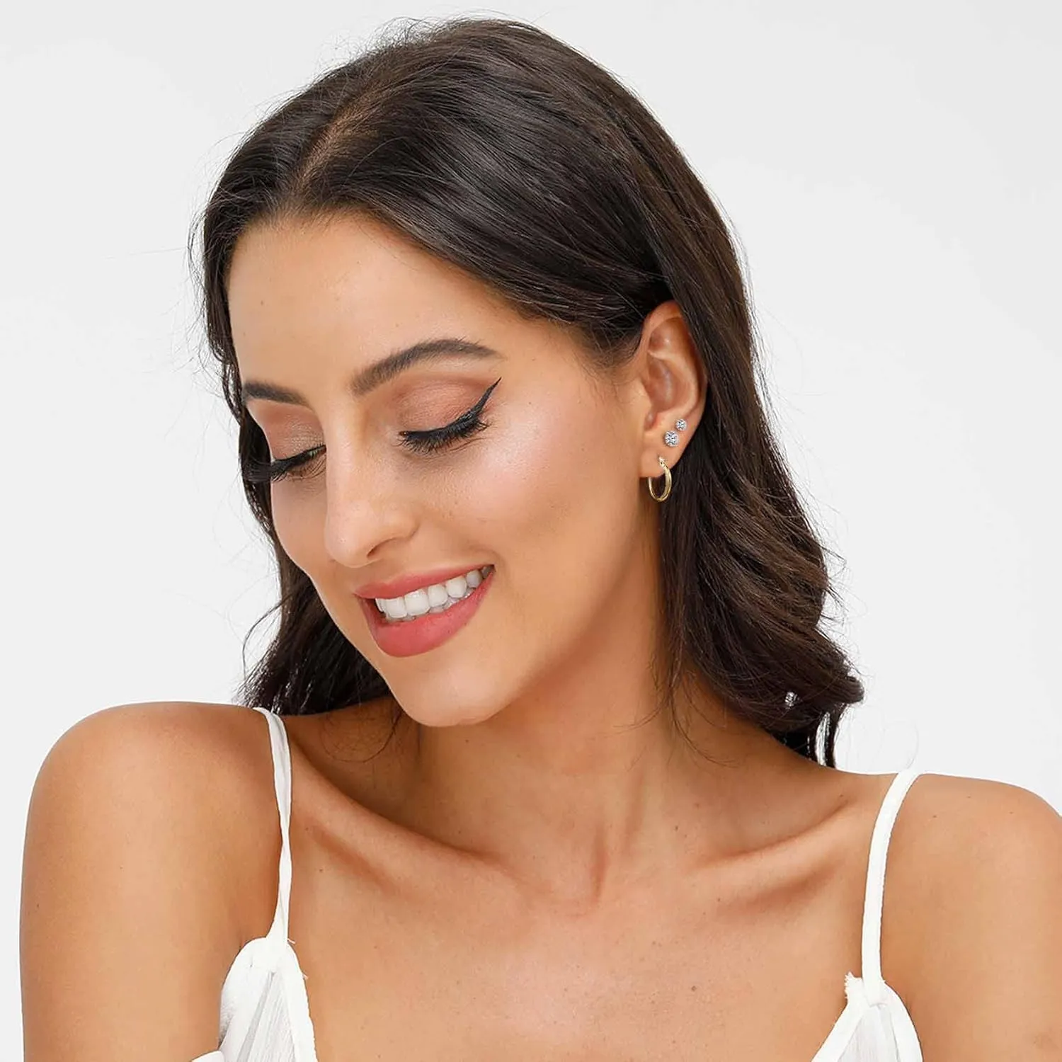 Small Sterling Silver Stud Earrings Set Tiny Cartilage Huggie Hoop Earrings Cubic Zirconia Cuff Earrings Silver Hoop Earrings for Women Men