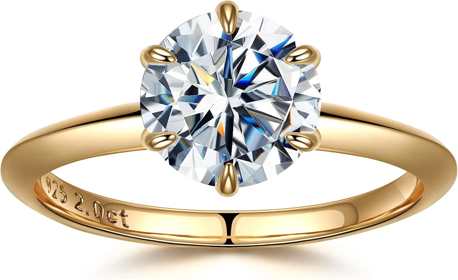 SMILEST 2ct Moissanite Rings for Women, Round D Color VVS1 Clarity Lab Created Moissanite Ring 18K White Yellow Rose Gold Vermeil 6 Claw Knife Edge Solitaire Moissanite Engagement Rings for Women