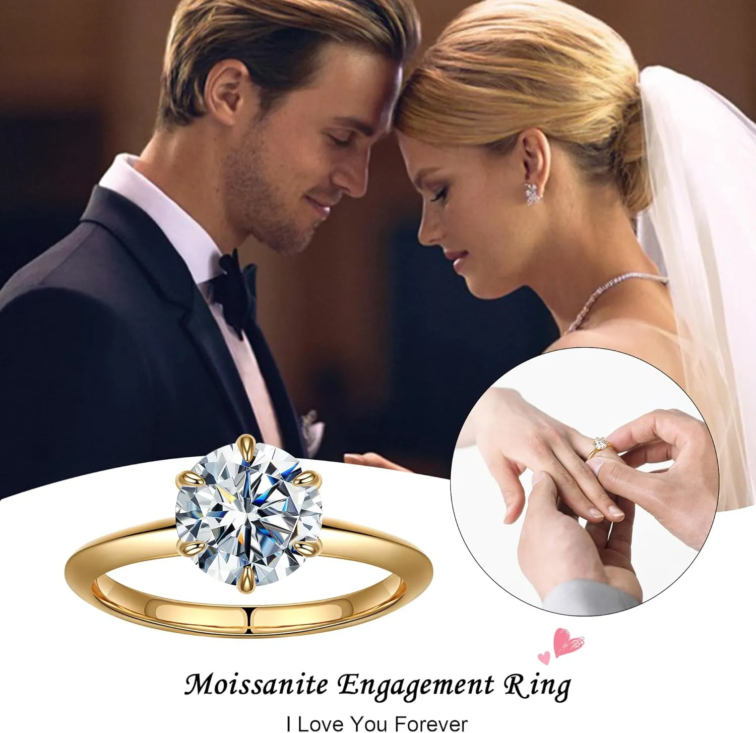 SMILEST 2ct Moissanite Rings for Women, Round D Color VVS1 Clarity Lab Created Moissanite Ring 18K White Yellow Rose Gold Vermeil 6 Claw Knife Edge Solitaire Moissanite Engagement Rings for Women
