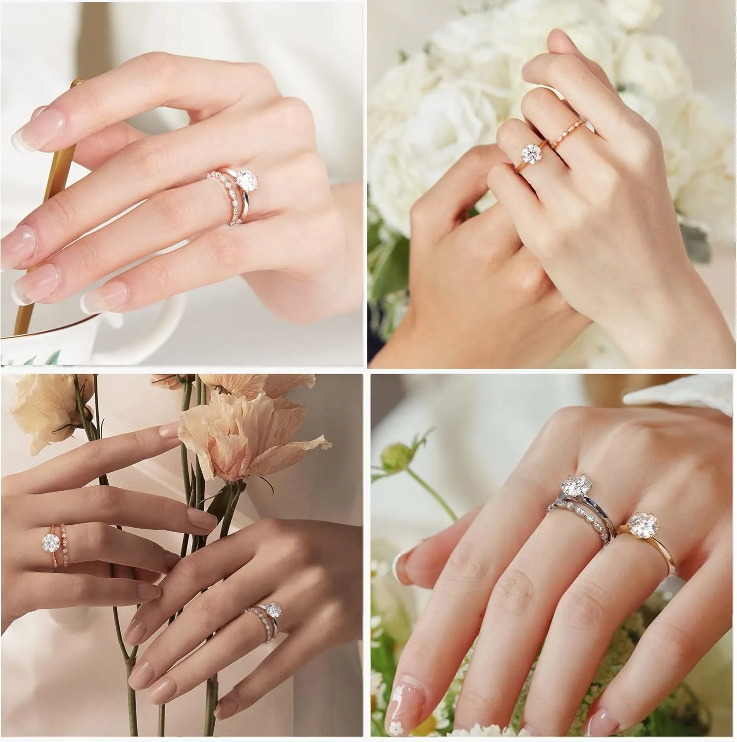 SMILEST 2ct Moissanite Rings for Women, Round D Color VVS1 Clarity Lab Created Moissanite Ring 18K White Yellow Rose Gold Vermeil 6 Claw Knife Edge Solitaire Moissanite Engagement Rings for Women