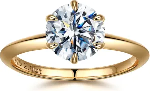 SMILEST 2ct Moissanite Rings for Women, Round D Color VVS1 Clarity Lab Created Moissanite Ring 18K White Yellow Rose Gold Vermeil 6 Claw Knife Edge Solitaire Moissanite Engagement Rings for Women