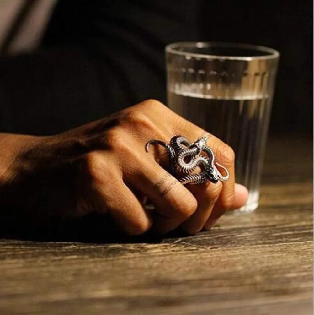Snake Ring for Women Men Sterling Silver Snake Adjustable Ring Sets Vintage Jewelry