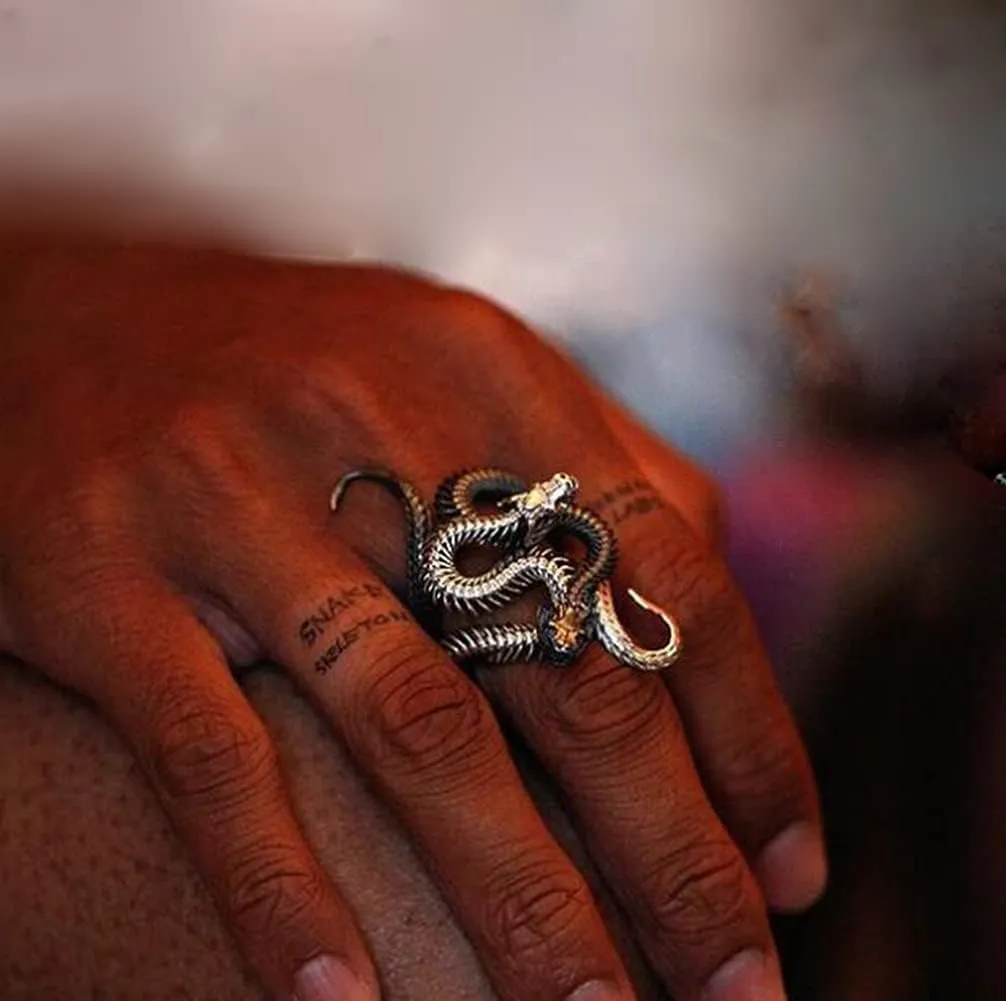Snake Ring for Women Men Sterling Silver Snake Adjustable Ring Sets Vintage Jewelry