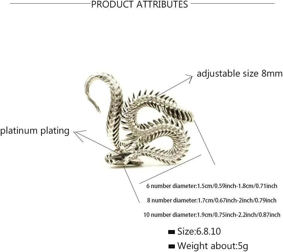 Snake Ring for Women Men Sterling Silver Snake Adjustable Ring Sets Vintage Jewelry