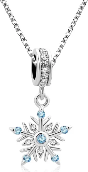 Snowflake Charm Necklace Enamel Whtie Cubic Zirconia Pendant for Winter Gift for Christmas Birthday