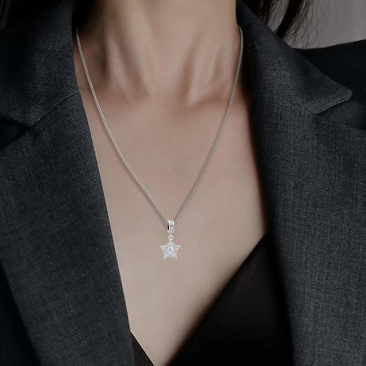 Snowflake Charm Necklace Enamel Whtie Cubic Zirconia Pendant for Winter Gift for Christmas Birthday