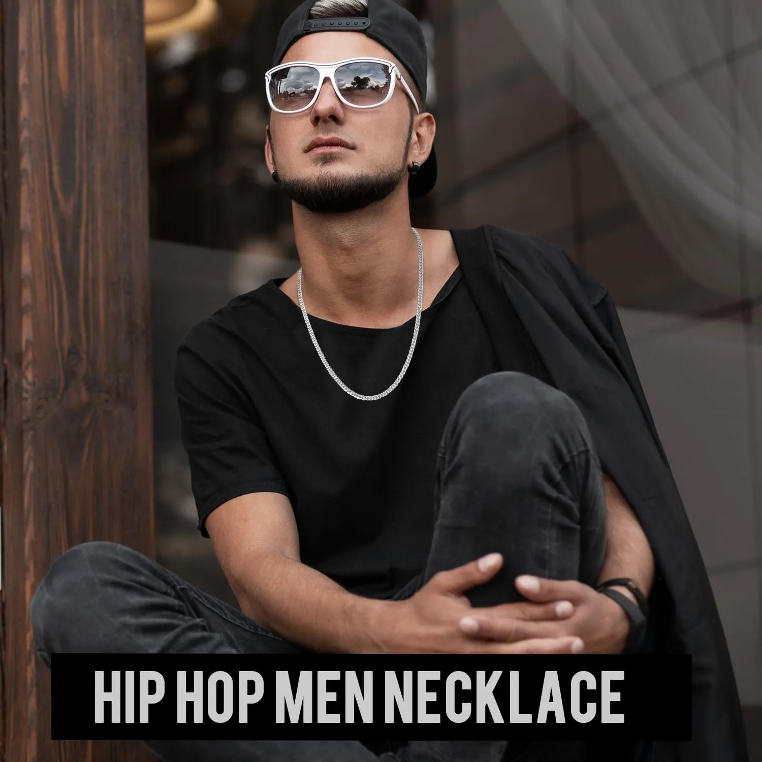 Solid 18K Over 925 Sterling Silver Chain for Men Women, 4mm Cuban Link Necklace, Hip-Hop & Cool Style, 16-26 Inch
