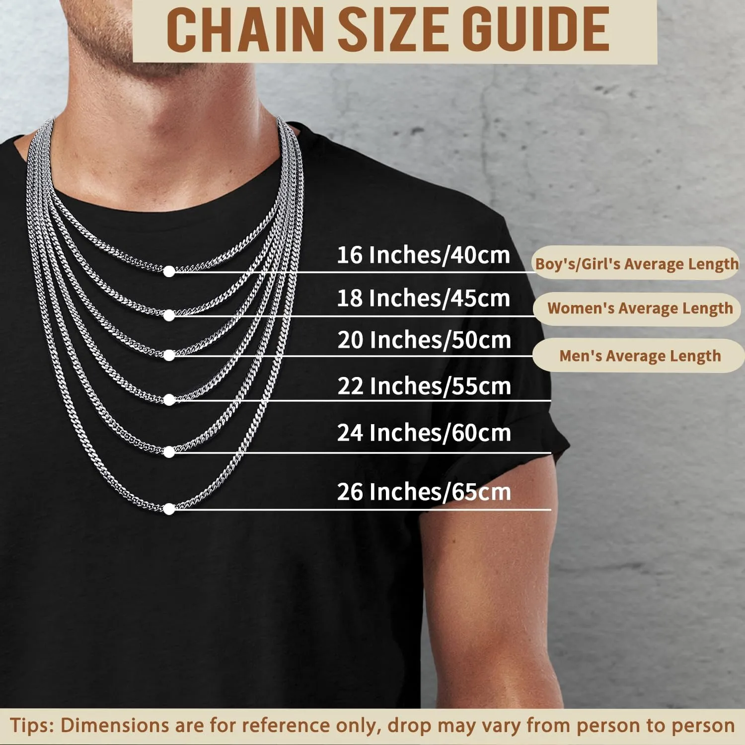 Solid 18K Over 925 Sterling Silver Chain for Men Women, 4mm Cuban Link Necklace, Hip-Hop & Cool Style, 16-26 Inch