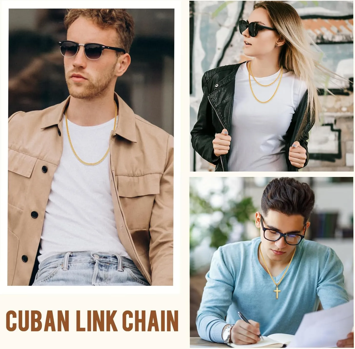 Solid 18K Over 925 Sterling Silver Chain for Men Women, 4mm Cuban Link Necklace, Hip-Hop & Cool Style, 16-26 Inch