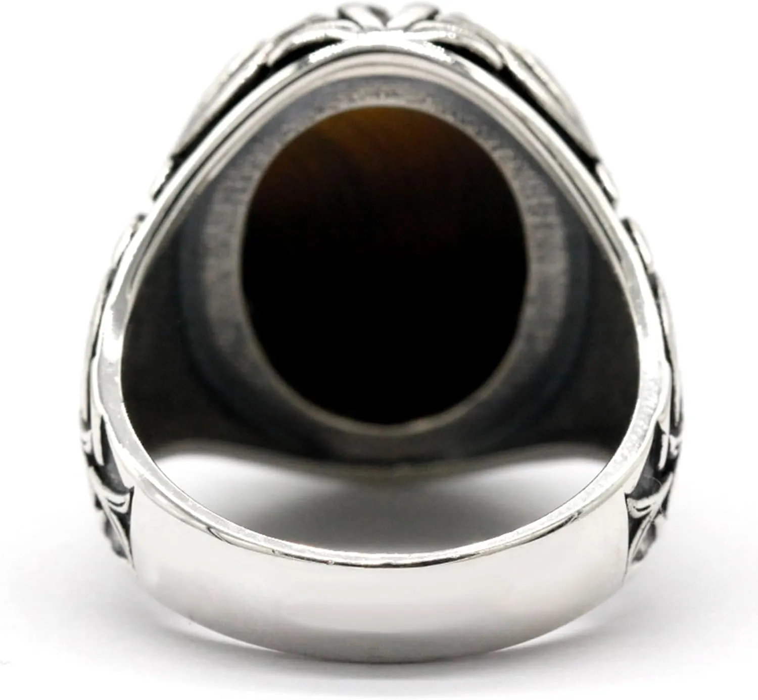 Solid 925 Sterling Silver Men's Ring Turkish Classic Vintage Set Brown Tiger Eye Men's Simple Jewelry