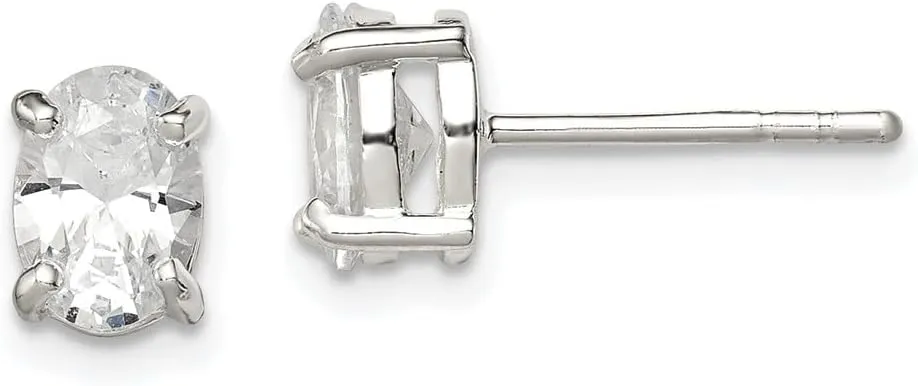 Solid Real 925 Sterling Silver 5x7mm Oval Basket Set CZ Cubic Zirconia Stud Earrings - 5mm x 7mm