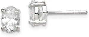 Solid Real 925 Sterling Silver 5x7mm Oval Basket Set CZ Cubic Zirconia Stud Earrings - 5mm x 7mm