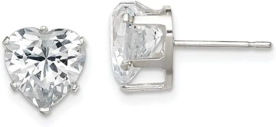 Solid Real 925 Sterling Silver 8mm Heart Snap Set CZ Cubic Zirconia Stud Earrings 8mm